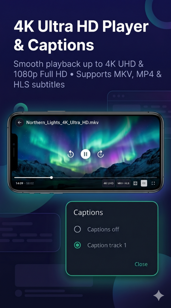 4K Player & Captions